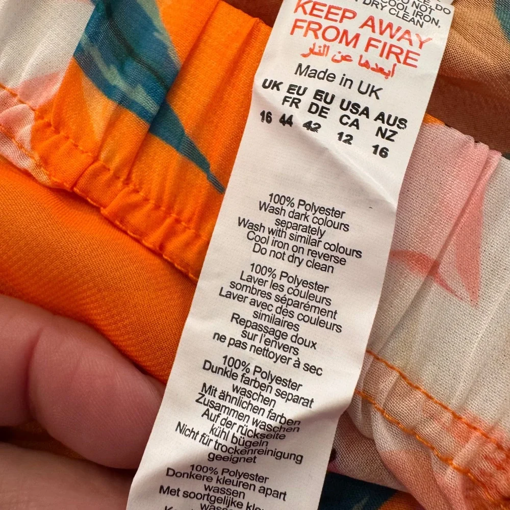 Boohoo Floral Citrus Print Wide Leg Sheer Beach Trousers Tropical Summer Sz 12 - Picture 9 of 12